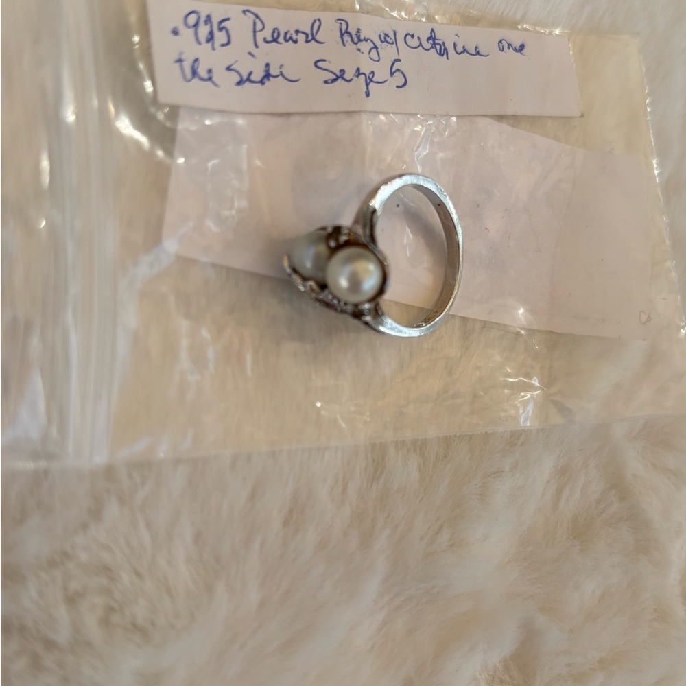 925 Sterling Silver Ring, 2 pearls, 2 citrine side stones,Size 5 - Picture 7 of 8